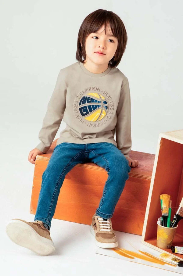 Camiseta manga larga beige Play Like a Champion de Mayoral para niño