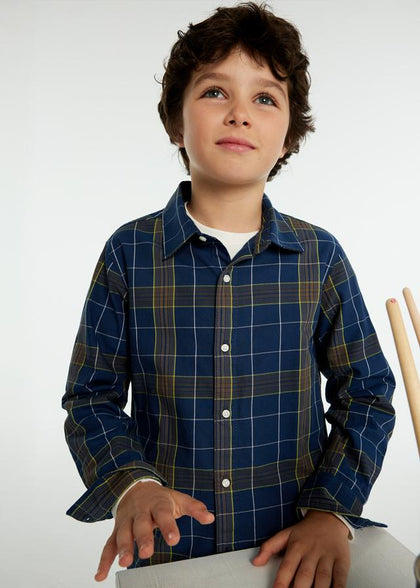 Camisa Cuadros Marino y Verde Manga Larga