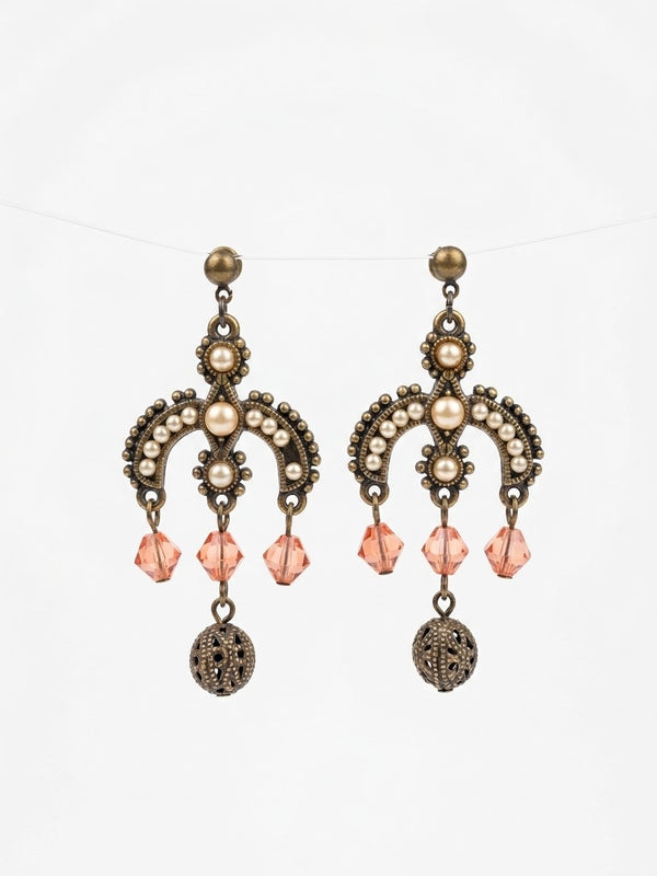 Aretes Candelabro Perla y Coral