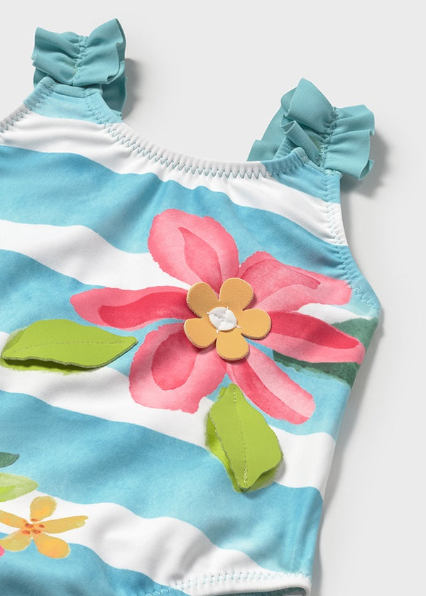 Traje de baño rayas y flores turquesa Mayoral para bebé niña