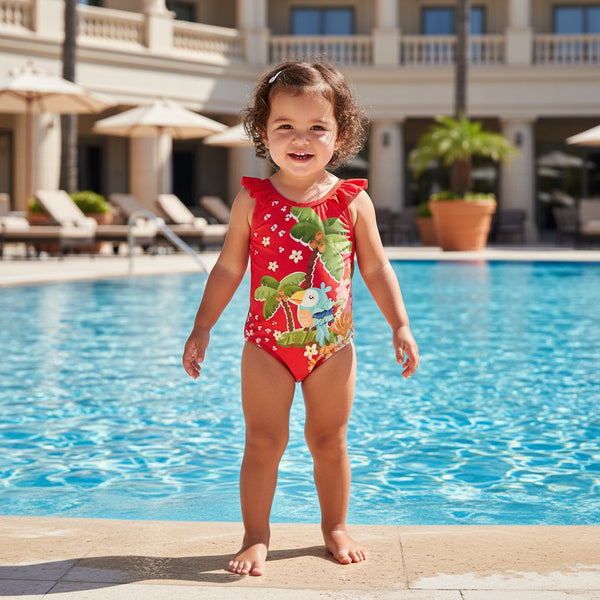 Traje de baño tropical rojo de Mayoral - Moda infantil europea